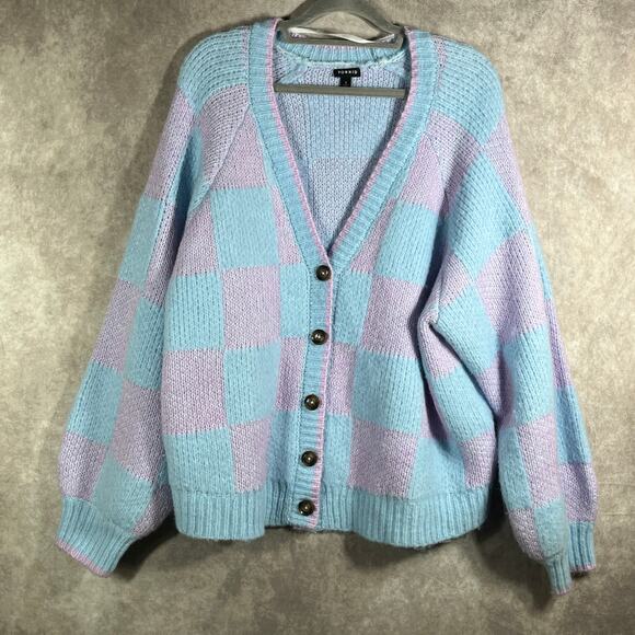 Torrid Cardigan Sweater Womens 3X Blue Pink Camille Check Summer Song Preppy - Picture 2 of 11